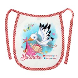 Śliniak metryczka z okazji narodzin dziecka - pamiątka narodzin - wzór bocian. 2