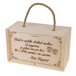 Pudełko drewniane na 2 słoiczki miodu z grawerem na dzień kobiet.