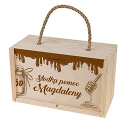 Pudełko drewniane na 2 słoiczki miodu z grawerem dla niej - słodka pomoc...