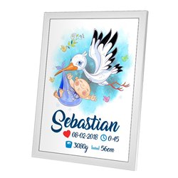 Personalizowana metryczka z okazji narodzin chłopca - Bocian.