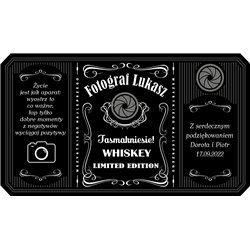 Personalizowana etykieta na alkohol w stylu Jack Daniel's dla fotografa- podziękowanie za reportaż ze ślubu..