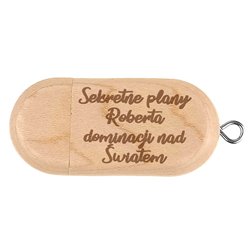 USB, pendrive z personalizowanym grawerem "Sekretne plany dominacji nad światem". 2