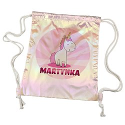 Worko-plecak holograficzny różowy z imieniem- Jednorożec.