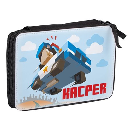 Duży piórnik dwukomorowy dla pierwszoklasisty - Minecraft Policja - zmień imię.