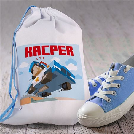 Worek dla przedszkolaka - Minecraft policja - personalizowany - zmień imię.