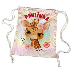 Worko-plecak holograficzny różowy z imieniem- Żyrafa.
