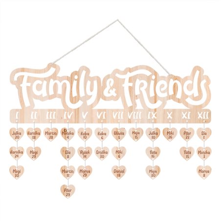 Urodziny mojej rodziny "Family & Friends" (wersja angielska)- kalendarz z grawerem.