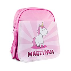Plecak dla przedszkolaka z grafiką "Różowy jednorożec" oraz imieniem- różne kolory..