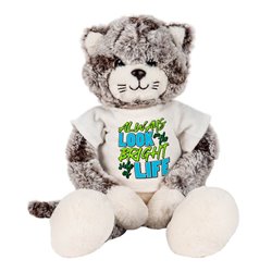 Pluszowy kotek z cytatem motywacyjnym na koszulce.