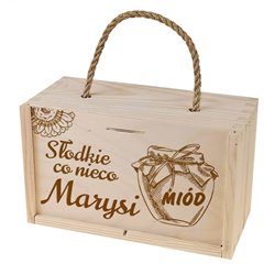 Pudełko drewniane na 2 słoiczki miodu z grawerem - Słodkie co nieco z imieniem.