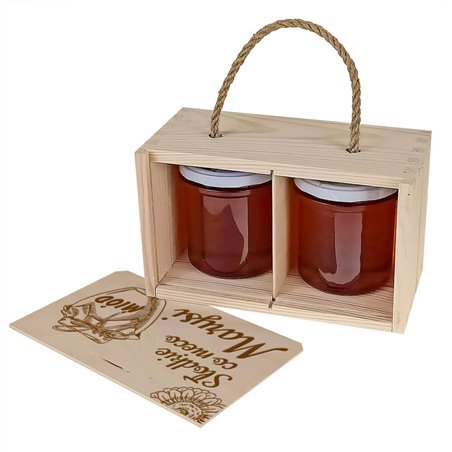 Pudełko drewniane na 2 słoiczki miodu z grawerem - Słodkie co nieco z imieniem.