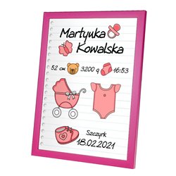 Personalizowana metryczka z okazji narodzin dziewczynki - wzór 2.