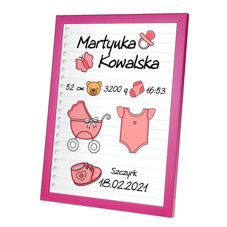 Personalizowana metryczka z okazji narodzin dziewczynki - wzór 2.