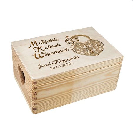 Małżeński kuferek wspomnień - prezent z okazji rocznicy - z grafiką kłódki.