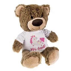 Miś brązowy z nadrukiem na koszulce "Miś Amelki" z imieniem wzór 2.