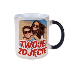 Kubek magiczny z Twoim zdjęciem, grafiką lub tekstem - czarny z brokatem. 2