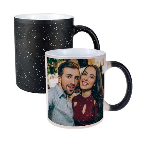 Kubek magiczny z Twoim zdjęciem, grafiką lub tekstem - czarny z brokatem.