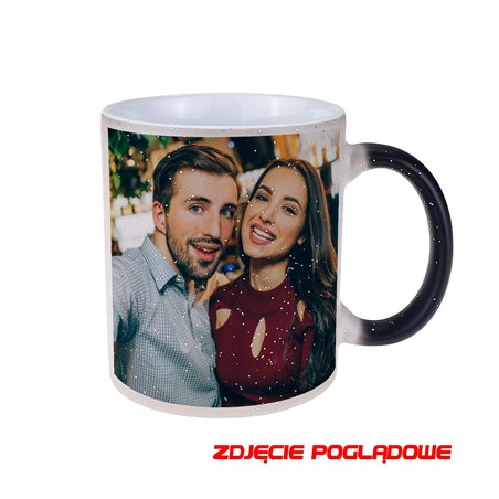 Kubek magiczny z Twoim zdjęciem, grafiką lub tekstem - czarny z brokatem.