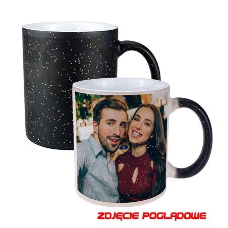 Kubek magiczny z Twoim zdjęciem, grafiką lub tekstem - czarny z brokatem.