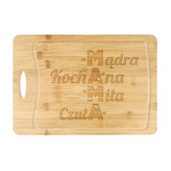 Deska do krojenia, bambusowa z grawerem krzyżówka- super prezent na dzień mamy.