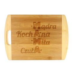 Deska do krojenia, bambusowa z grawerem krzyżówka - super prezent na dzień mamy.
