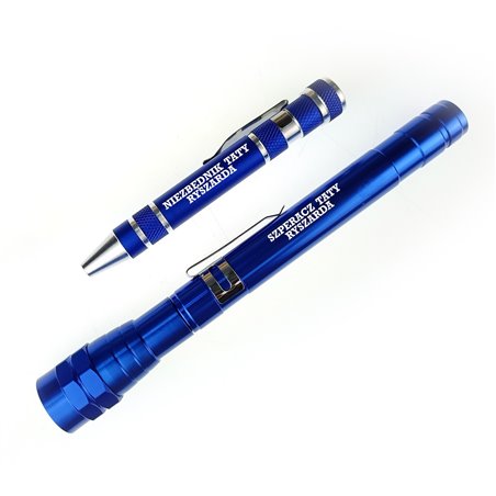 Personalizowany zestaw narzędzi, latarka teleskopowa latarka 3 LED, śrubokręt 8 elementów w ozdobnym pudełku.