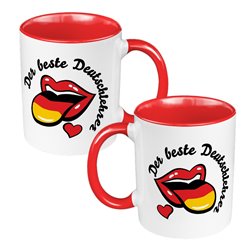 Kubek 330 ml kolorowy dla nauczyciela języka niemieckiego - zabawny wzór z ustami.