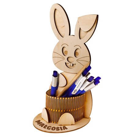 Zając, podstawka na jajko niespodziankę lub długopisy.