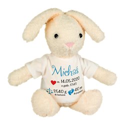 Królik z okazji narodzin dziecka - metryczka - personalizacja - 28cm..