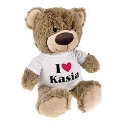 Miś brązowy z nadrukiem na koszulce "I love Kasia".