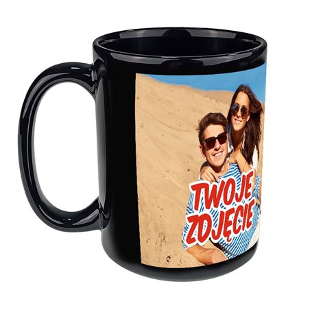 Czarny kubek XXL z Twoim zdjęciem 450ml.