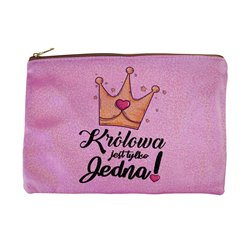 Super kosmetyczka różowa z brokatem - Królowa jest tylko jedna.