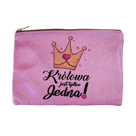 Super kosmetyczka różowa z brokatem - Królowa jest tylko jedna.