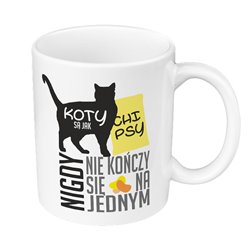 Kubek 330 ml kolorowy dla kociarza lub kociary- "Koty są jak chipsy". 2