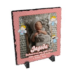 Foto granit (płyta granitowa) ze zdjęciem na chrzest, metryczka rozm. 20 x 20cm!!!