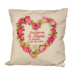 Poduszka lniana (imitująca len) Mamo dziękuję, że jesteś  wzór 2- prezent na dzień matki.