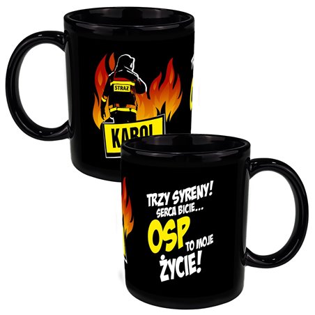 Czarny kubek 330 ml dla strażaka.