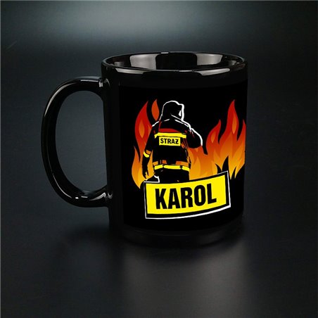 Czarny kubek 330 ml dla strażaka.