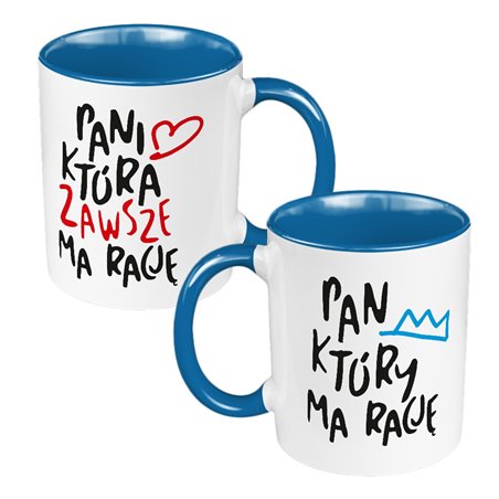 Zestaw Kubków 330 ml białe dla pary "Pan i Pani zawsze mają rację".