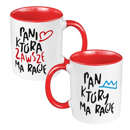 Zestaw Kubków 330 ml białe dla pary "Pan i Pani zawsze mają rację".