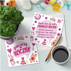 Słodkie zaproszenie na roczek dla dziewczynki. 2