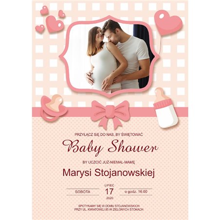 Słodkie zaproszenie na baby shower ze zdjęciem.