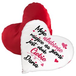 Poduszka serce z grafiką "Moje ulubione miejsce na ziemi"- wersja 2- prezent na Walentynki.