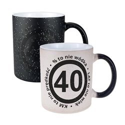 Kubek magiczny czarny z brokatem- świetny prezent z okazji 40 urodzin.