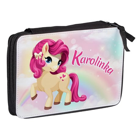 Duży piórnik dwukomorowy dla pierwszoklasisty - Kucyk Pony - zmień imię.