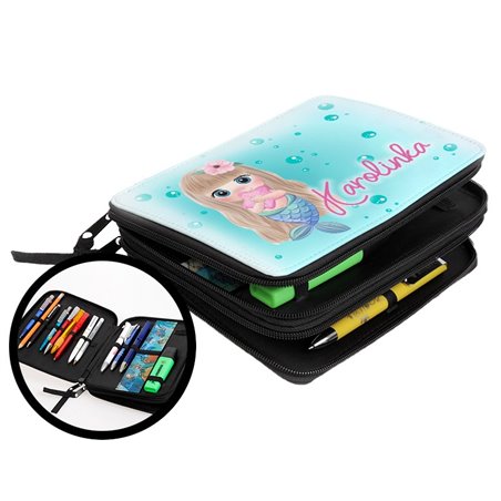 Duży piórnik dwukomorowy dla pierwszoklasisty - Syrenka - zmień imię.