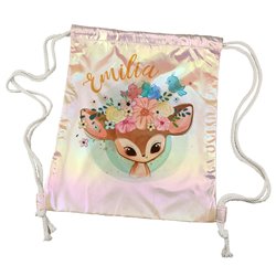 Worko-plecak holograficzny różowy z imieniem- Sarenka.