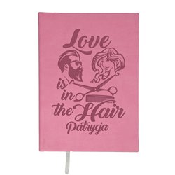 Notes "Love is in the hair" z imieniem- świetny prezent dla fryzjera lub fryzjerki- wybierz kolor, wzór i podaj imię.
