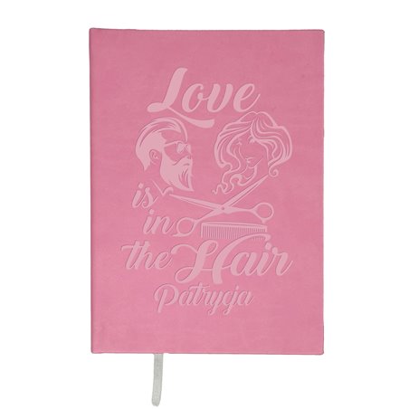 Notes "Love is in the hair" z imieniem- świetny prezent dla fryzjera lub fryzjerki- wybierz kolor, wzór i podaj imię.
