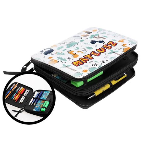 Duży piórnik dwukomorowy dla pierwszoklasisty - Dinozaury - zmień imię.